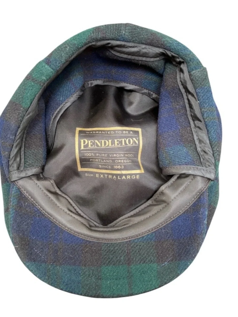 Pendleton Green Blue Plaid Hat Cap 100% Virgin Wool Driving Newsboy Golf Sz XL